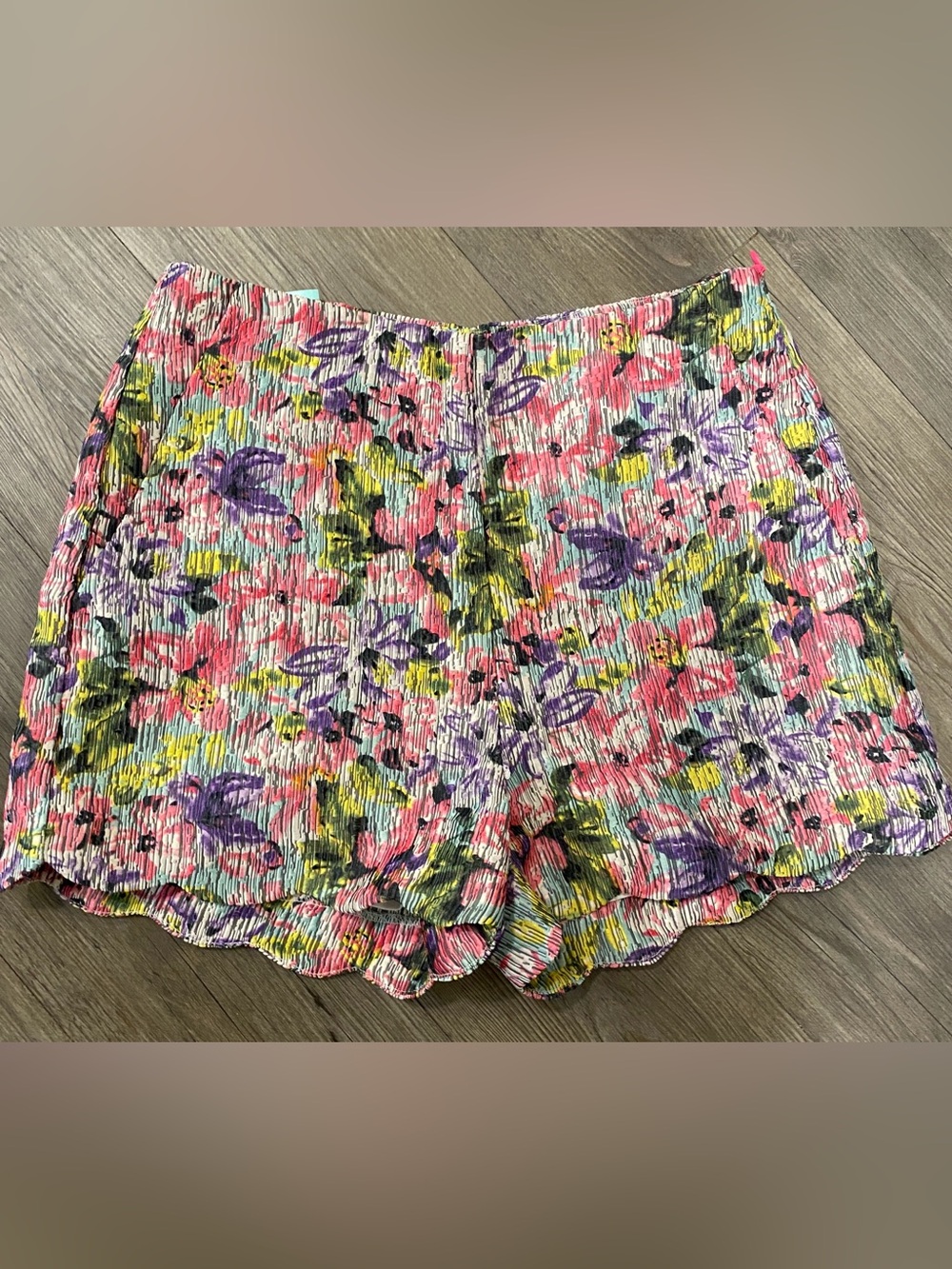 Very J Floral High-Waist Pleated Shorts in Pink, Purple & Yellow